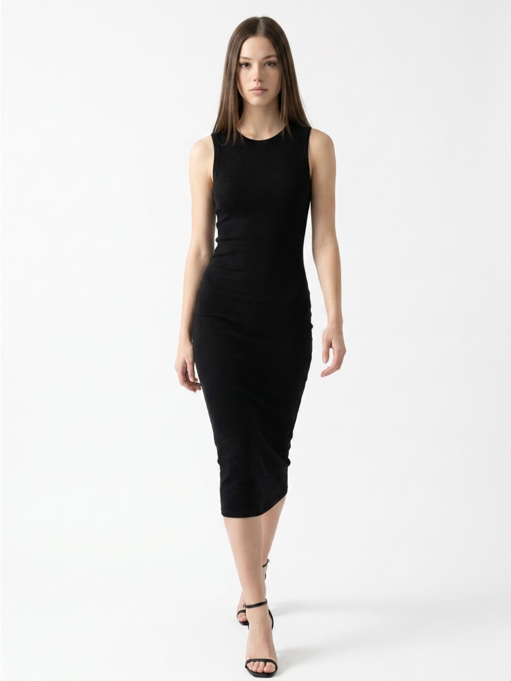 Aritzia Community Black Ruched Midi Tank Dress Size S